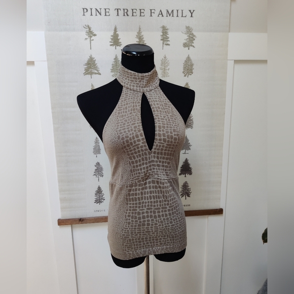 Wolford Luxury Velvet Mix Halter Top - Animal Print Keyhole Mock Neck - Medium - Picture 3 of 8